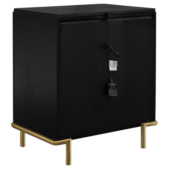 Black Arini 3-drawer nightstand by CoasterEveryday, showcasing sleek drawers and modern furniture design.