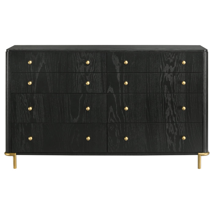 Black Arini 8-drawer dresser by CoasterEveryday with sleek modern design and spacious drawers for ample storage.