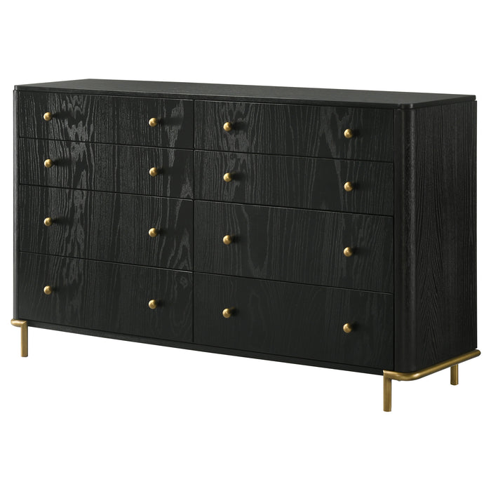 Black Arini 8-drawer dresser from CoasterEveryday featuring sleek wooden finish and modern furniture design.