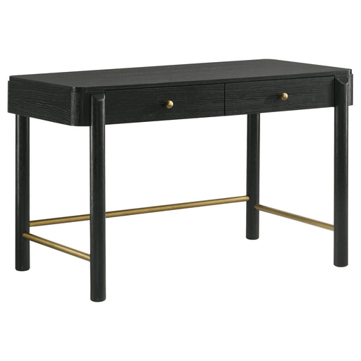 Black Arini 2-drawer vanity desk by CoasterEveryday with sleek surface and modern design, featuring two functional drawers.