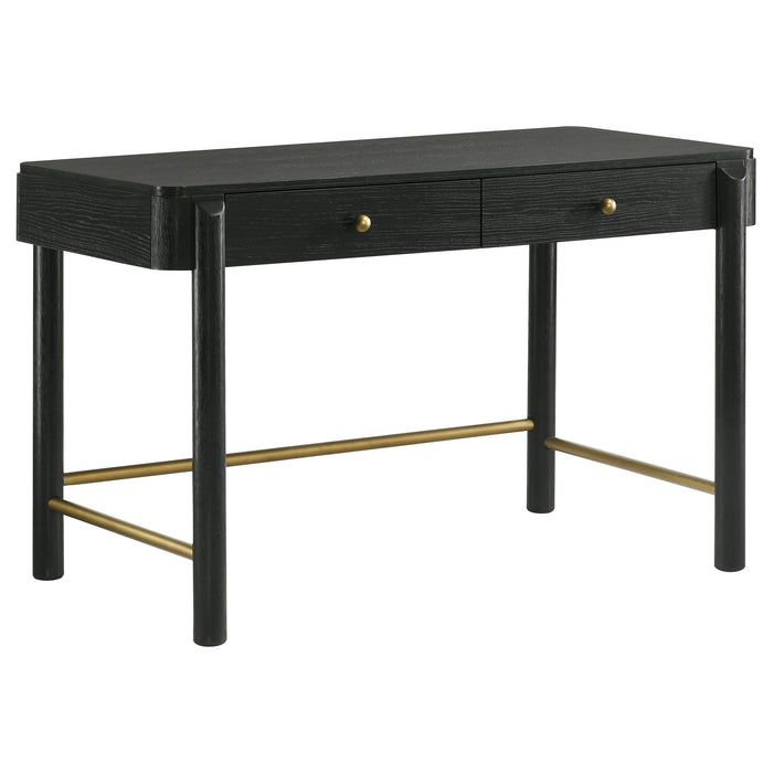Black Arini 2-drawer vanity desk by CoasterEveryday with sleek surface and modern design, featuring two functional drawers.