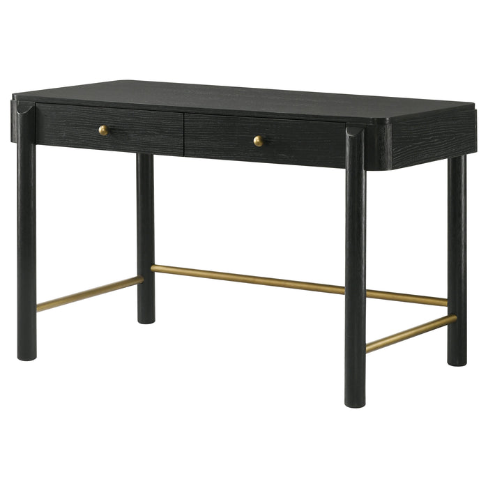 Black Arini 2-drawer vanity desk by CoasterEveryday, featuring a sleek furniture design with two spacious drawers and a smooth surface.