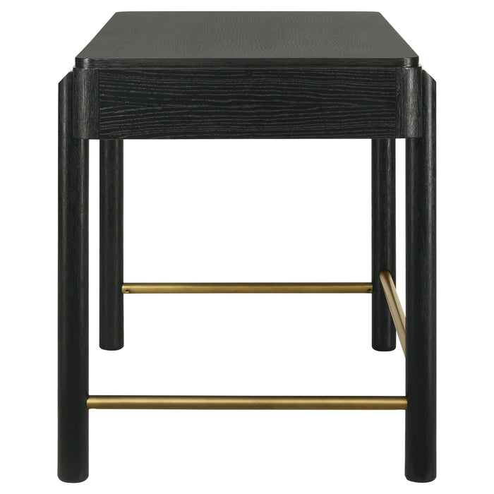 Black Arini 2-drawer vanity desk by CoasterEveryday featuring a sleek design and spacious surface for makeup and accessories.