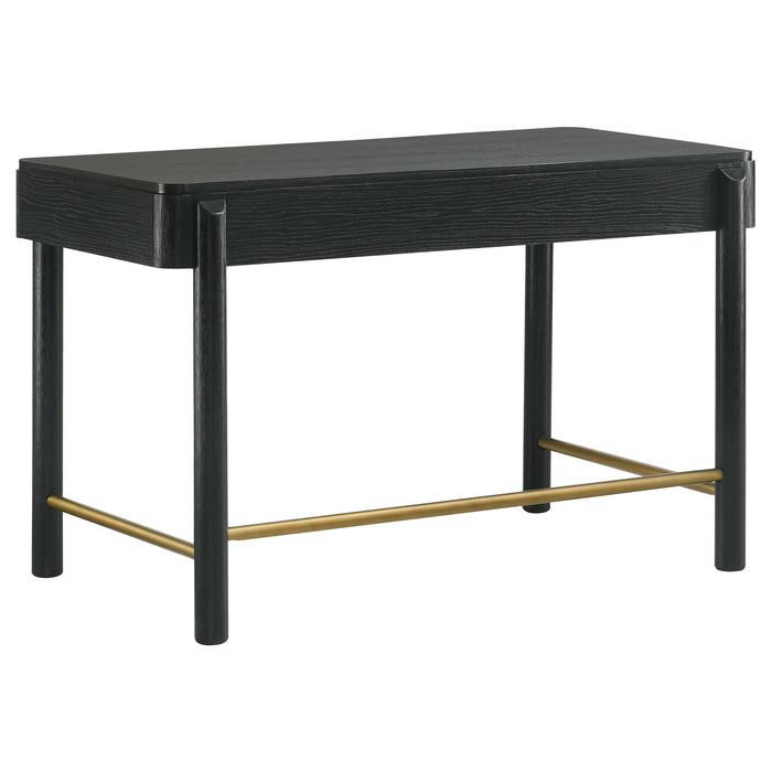Black Arini 2-drawer vanity desk by CoasterEveryday with sleek design and spacious drawers, ideal for makeup and bedroom organization.