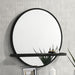 Black Arini round vanity wall mirror with built-in shelf, modern furniture piece by CoasterEveryday for bedroom or bathroom decor.