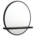 Black Arini round vanity wall mirror with shelf, CoasterEveryday furniture piece, showing the mirror frame and built-in shelf.