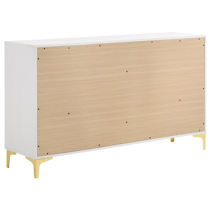 CoasterEveryday Kendall 5-piece Eastern King bedroom set in white, featuring a bed frame, nightstands, and matching furniture.