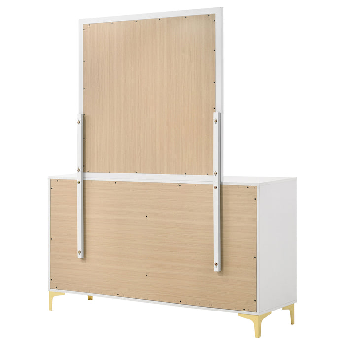 CoasterEveryday Kendall white 6-drawer dresser with attached mirror, wooden furniture for bedroom storage and decor