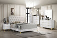 White Kendall 6-drawer dresser with attached mirror, made of sturdy furniture wood, featuring sleek handles and a modern design.