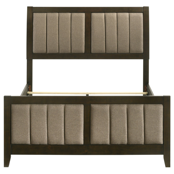 Wilkes Full Vertical-Channel Upholstered Panel Bed Dark Cocoa