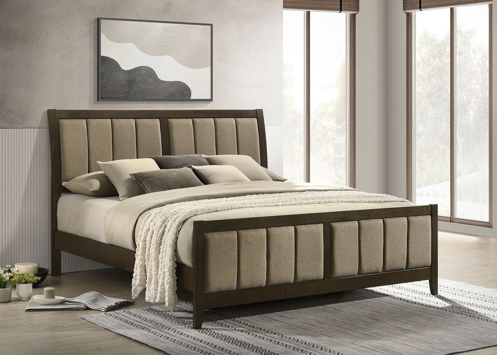 Wilkes Eastern King Vertical-Channel Upholstered Panel Bed Dark Cocoa