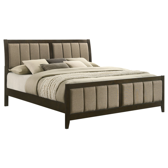 Wilkes Eastern King Vertical-Channel Upholstered Panel Bed Dark Cocoa