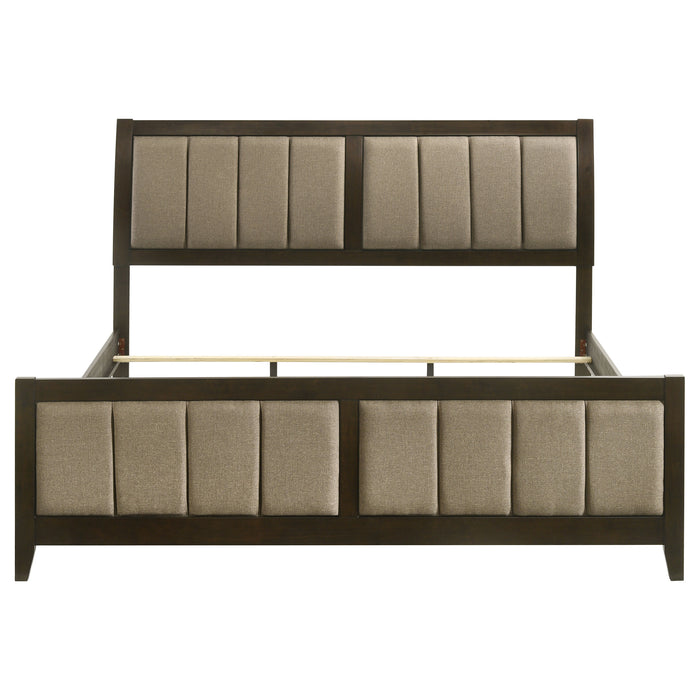 Wilkes Eastern King Vertical-Channel Upholstered Panel Bed Dark Cocoa