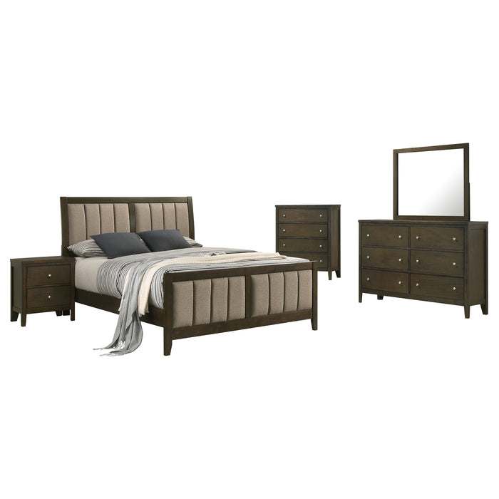 Wilkes 5-Piece Queen Bedroom Set with Upholstered Bed Dark Cocoa