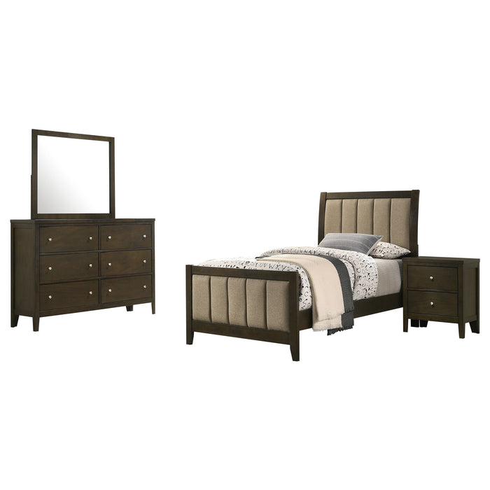 Wilkes 4-Piece Twin Bedroom Set with Upholstered Bed Dark Cocoa
