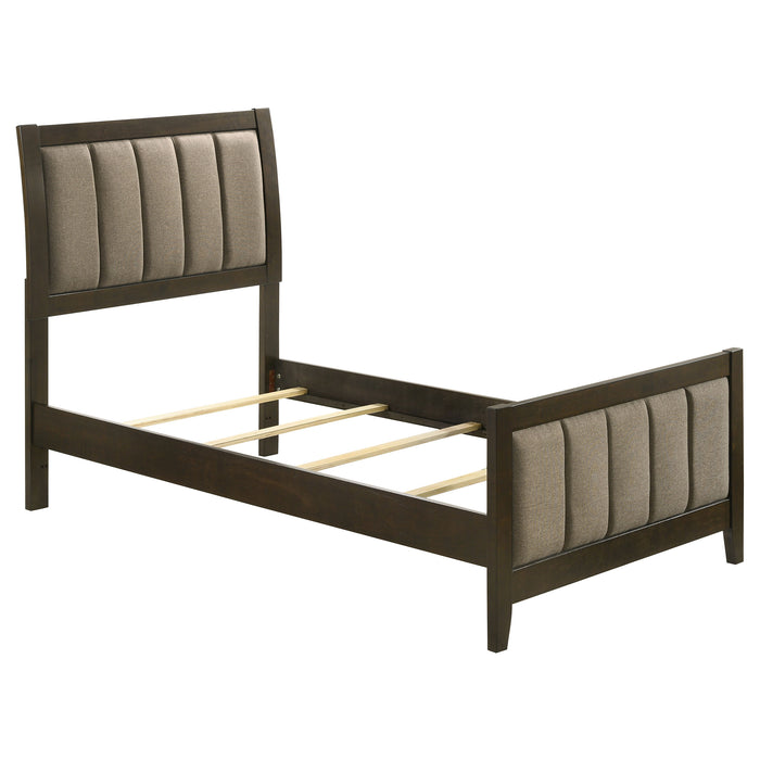Wilkes 5-Piece Twin Bedroom Set with Upholstered Bed Dark Cocoa