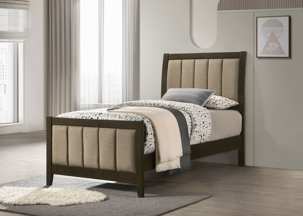 Wilkes Twin Vertical-Channel Upholstered Panel Bed Dark Cocoa