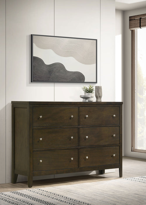 Wilkes Transitional 6-Drawer Dresser with Metal Knobs Dark Cocoa