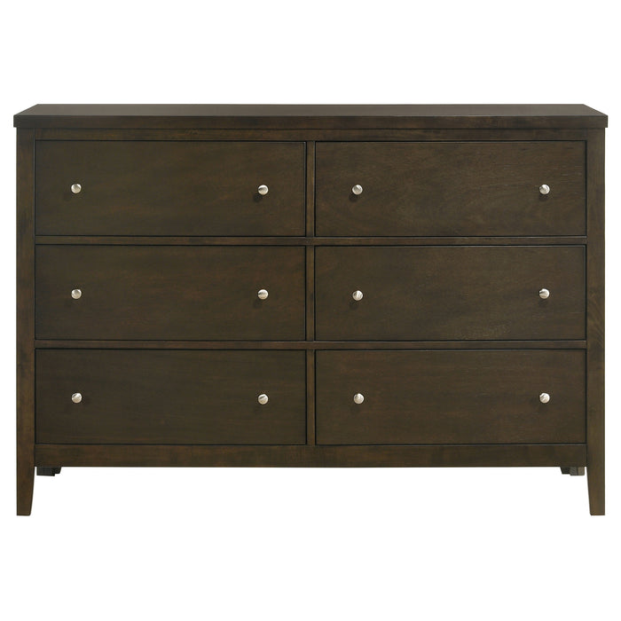 Wilkes Transitional 6-Drawer Dresser with Metal Knobs Dark Cocoa