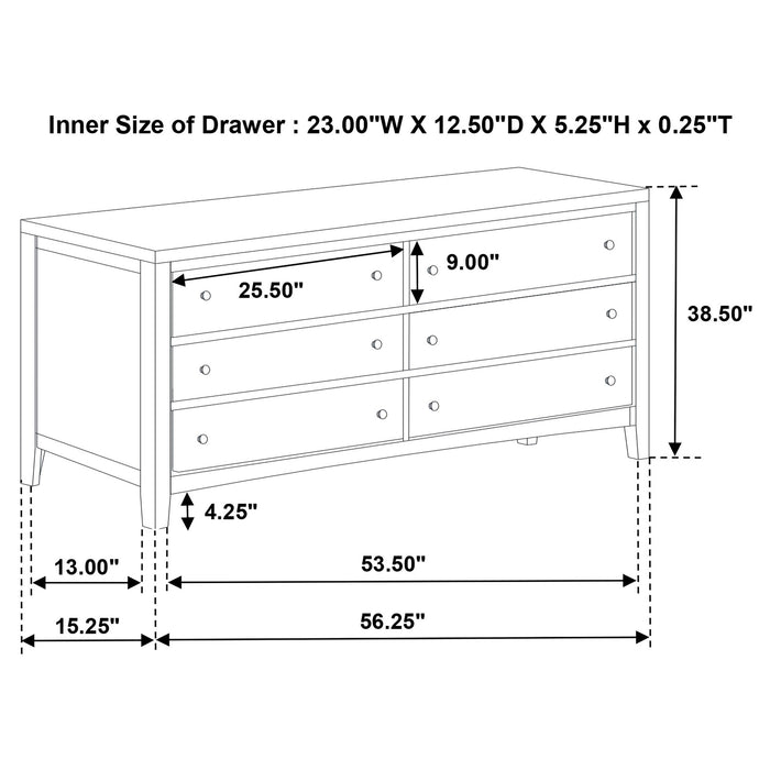 Wilkes Transitional 6-Drawer Dresser with Metal Knobs Dark Cocoa
