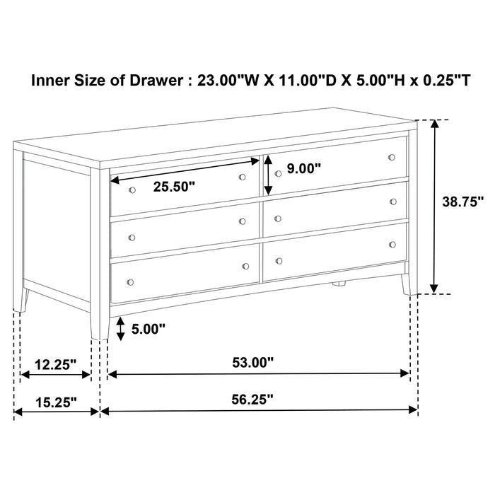 Wilkes Transitional 6-Drawer Dresser with Metal Knobs Dark Cocoa