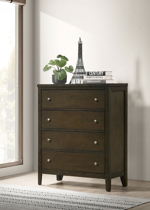 Wilkes Transitional 4-Drawer Chest with Metal Knobs Dark Cocoa