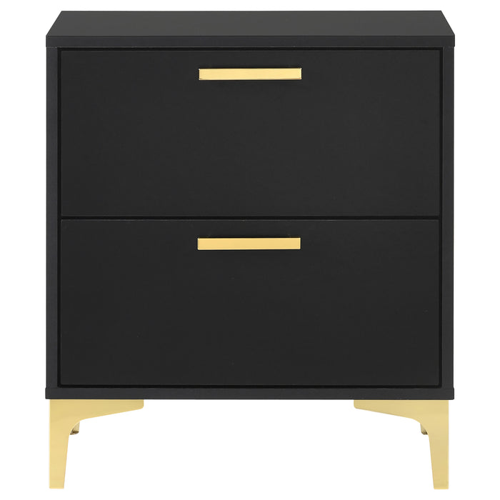 Black Kendall 2-drawer nightstand by CoasterEveryday, showing a sleek wooden furniture piece with modern drawer handles.