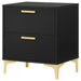 Black Kendall 2-drawer nightstand from CoasterEveryday, showcasing sleek furniture with modern drawer handles and smooth finish.