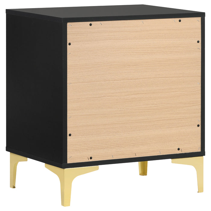 Black Kendall 2-drawer nightstand by CoasterEveryday, showing sleek furniture design with two drawers and modern style.