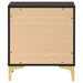 Black Kendall 2-drawer nightstand from CoasterEveryday, showcasing sleek furniture with modern drawer handles and smooth finish.
