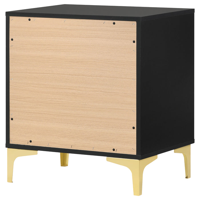 Black Kendall 2-drawer nightstand from CoasterEveryday showing a sleek furniture piece with modern design and two drawer storage.