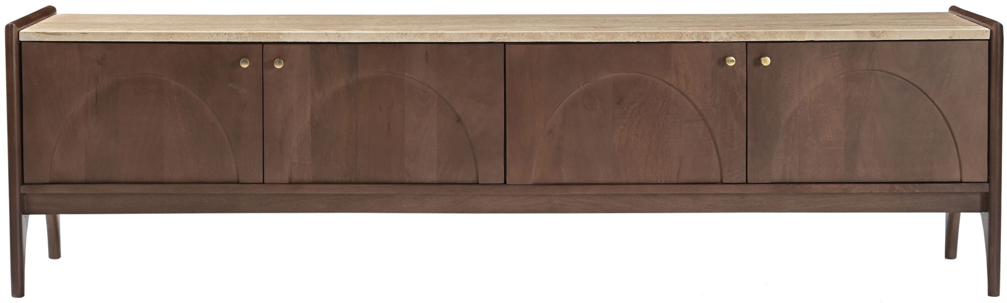Veya 71-inch media console with genuine marble top and mango wood base, modern TV stand from Meridian Furniture.