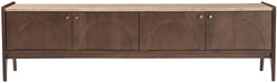 Veya 71-inch media console with genuine marble top and mango wood base, modern TV stand from Meridian Furniture.