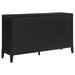 Brookmead 4-piece upholstered Eastern King bedroom set in black, featuring a bed frame, headboard, and matching furniture pieces.