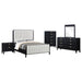 Brookmead 5-piece upholstered Eastern King bedroom set by CoasterEveryday featuring black fabric, bed frame, headboard, and matching furniture