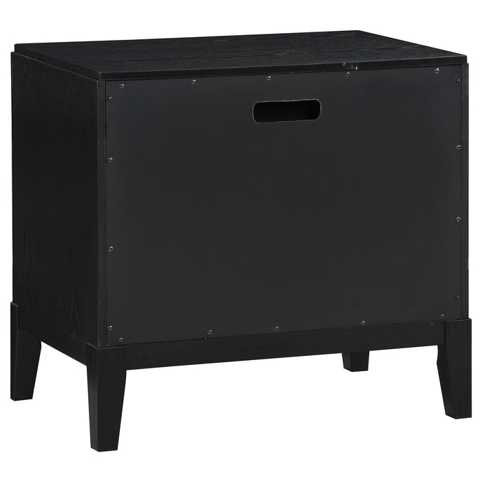 Brookmead 5-piece upholstered Eastern King bedroom set by CoasterEveryday in black, featuring a bed frame, nightstands, and storage drawers.