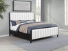 Black upholstered California King bed with tufted headboard, modern furniture design, made by CoasterEveryday.