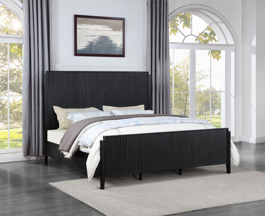 Brookmead Wood Eastern King Panel Bed in black, featuring a sturdy wooden frame and classic design, from CoasterEveryday.