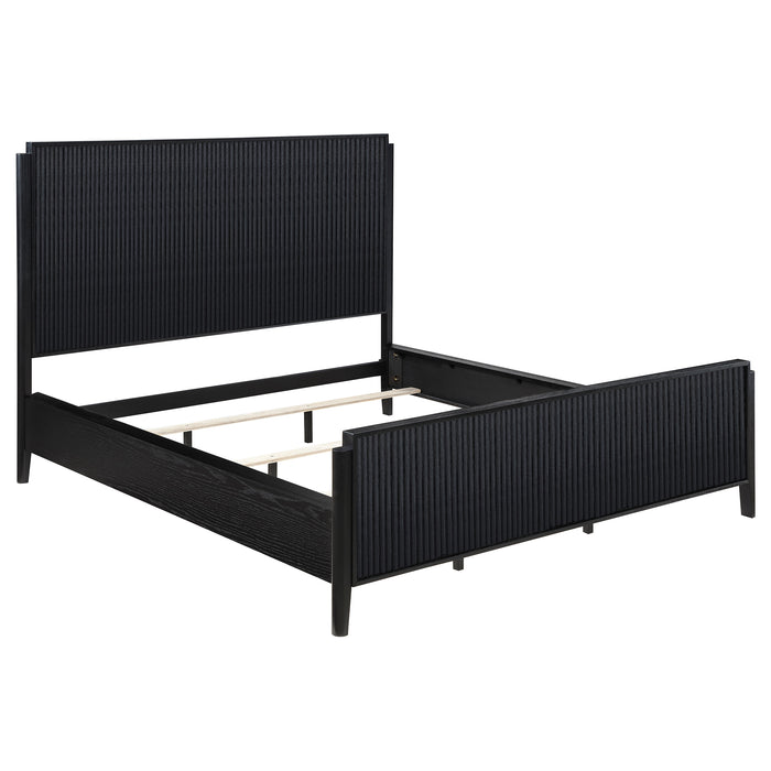 Black California King bedroom set from CoasterEveryday, includes bed frame and matching furniture pieces, modern bedroom furniture.