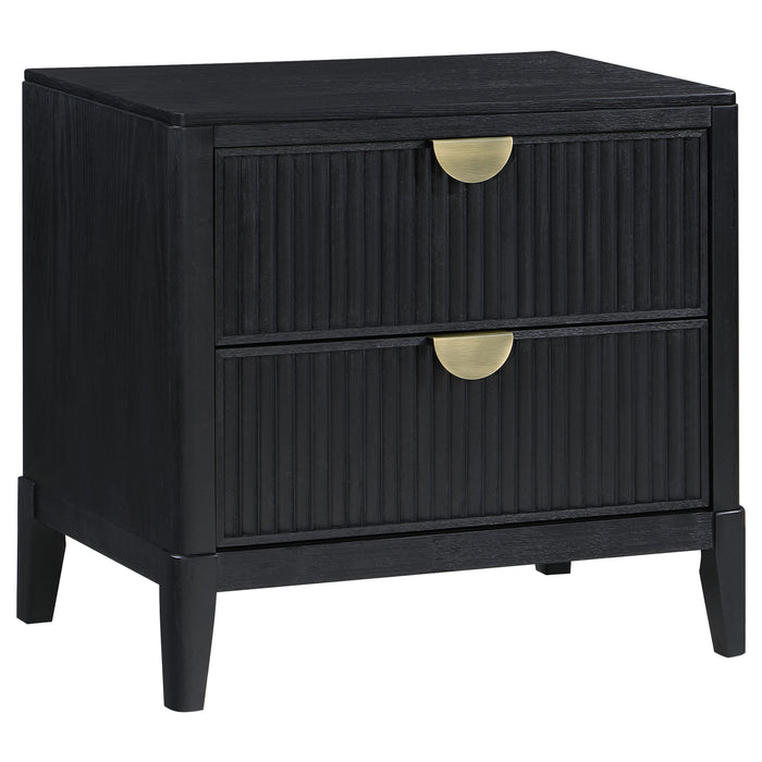 Black Brookmead 4-piece California King bedroom furniture set by CoasterEveryday, including bed frame, nightstands, and dresser.