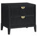 Black Brookmead 4-piece California King bedroom furniture set by CoasterEveryday, including bed frame, nightstands, and dresser.
