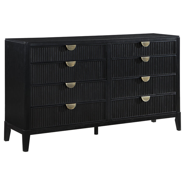 Black Brookmead 4-piece California King bedroom furniture set by CoasterEveryday, featuring a bed, dresser, and matching nightstands.