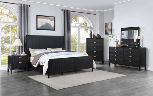 Brookmead 5-piece California King bedroom set by CoasterEveryday, black finish, includes bed frame, nightstands, and dresser.