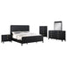 Black Brookmead 5-piece California King bedroom furniture set by CoasterEveryday, includes bed frame, nightstands, and dresser.