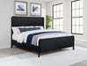 Black California King panel bed from Brookmead Wood by CoasterEveryday, showing the sleek wood-finished headboard and frame.