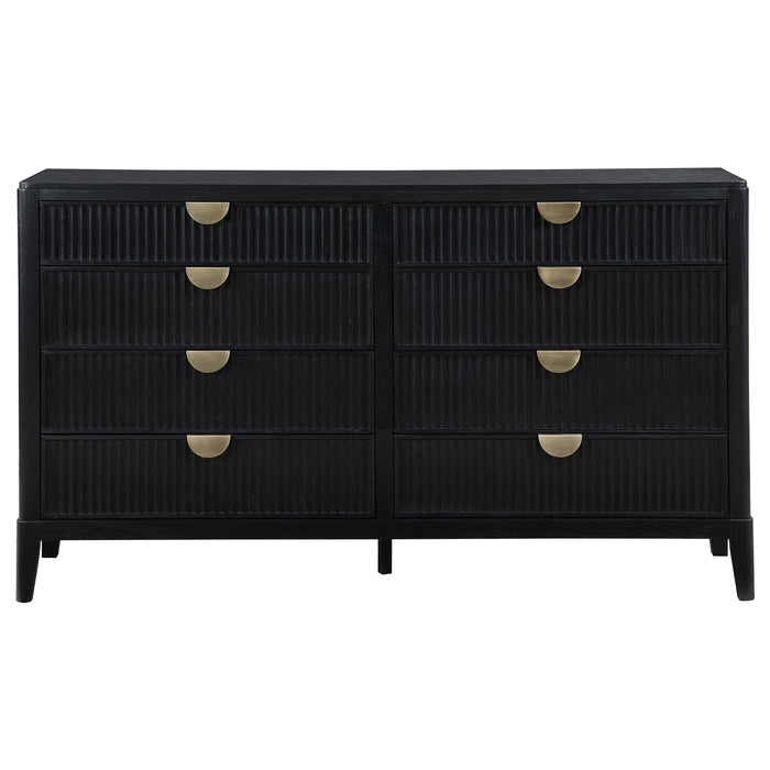 Black Brookmead 8-drawer dresser from CoasterEveryday with sleek metal handles and a modern furniture design.