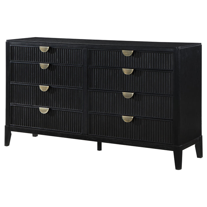 Black Brookmead 8-drawer dresser by CoasterEveryday, showcasing a sleek modern furniture piece with multiple spacious drawers.