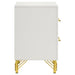 White Lucia 2-drawer nightstand by CoasterEveryday with sleek design, featuring two spacious drawers for bedroom storage.