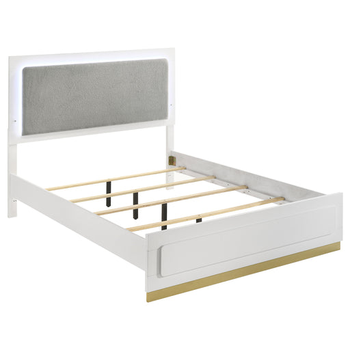 Caraway Wood Queen LED Panel Bed in white with sleek design, featuring illuminated headboard, from CoasterEveryday furniture collection.