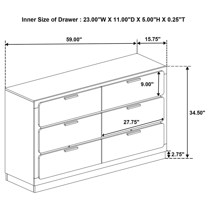 Caraway 6-drawer Dresser White